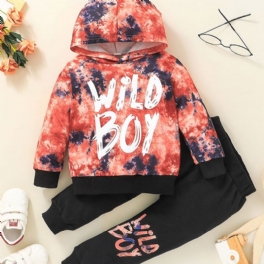 Pojkar Tie-dye Långärmad Hoodie & Byxor Set Med Wild Print