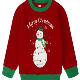 Popshion Pojkar Snowman Färgglatt Tryck Fleece Långärmad Kontrasttröja Jultröja