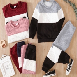 Småbarn Barn Färg Kontrast Rundhalsad Långärmad Sweatshirt & Sweatpants Set