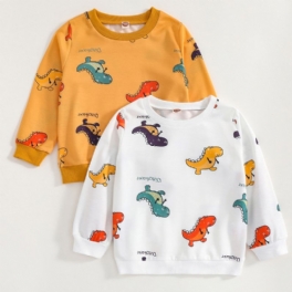 Sweetshirt För Pojkar Tecknad Färgglad Dinosaurie-tröja Gul & Vit