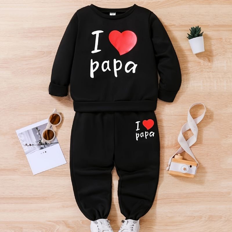 Tjejer I Love Papa Pullover Sweatshirt & Matchande Joggingbyxor Barnkläder