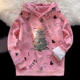Tjejer Juloutfit Luvtröja Julgranstryck Långärmad Plysch Varm Pullover Sweatshirt Barnkläder