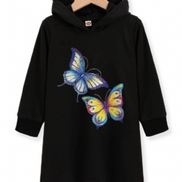 Toddler Flickor Butterfly Print Hoodie Klänning För Höst Vinter Ny