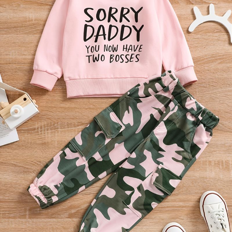 Toddler Flickor Pullover Sweatshirt & Camo Cargo Pants Tyvärr Daddy Two Bosses