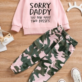Toddler Flickor Pullover Sweatshirt & Camo Cargo Pants Tyvärr Daddy Two Bosses