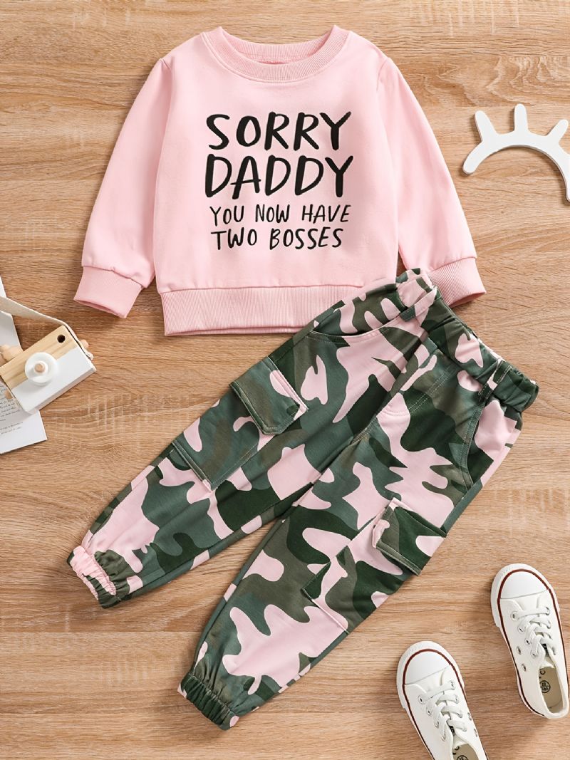 Toddler Flickor Pullover Sweatshirt & Camo Cargo Pants Tyvärr Daddy Two Bosses