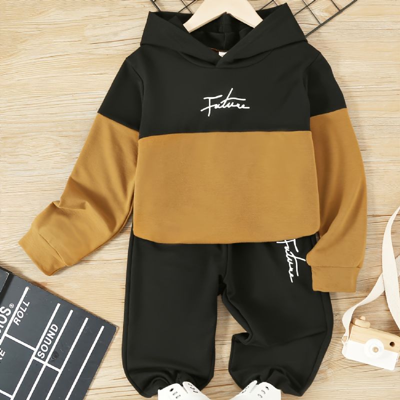 Toddler Pojkar Letter Graphic Color Block Hoodie & Sweatpants