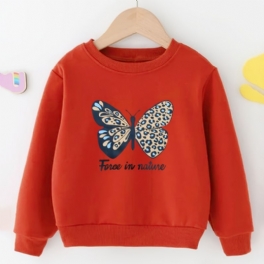 Tröja För Flickor Vinter Casual Butterfly Print Enfärgad Långärmad