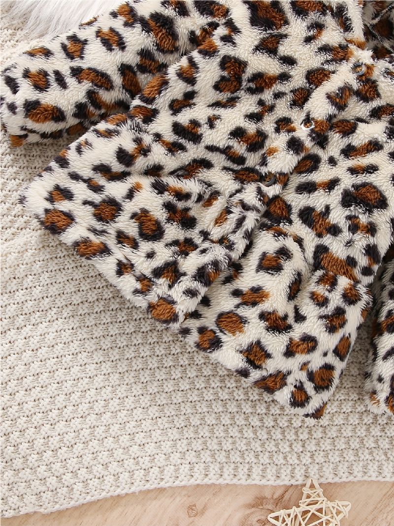 Flickor Casual Leopard Print Huvjacka Mjuk Fleece Termisk Cardigan Ytterkläder För Vintern