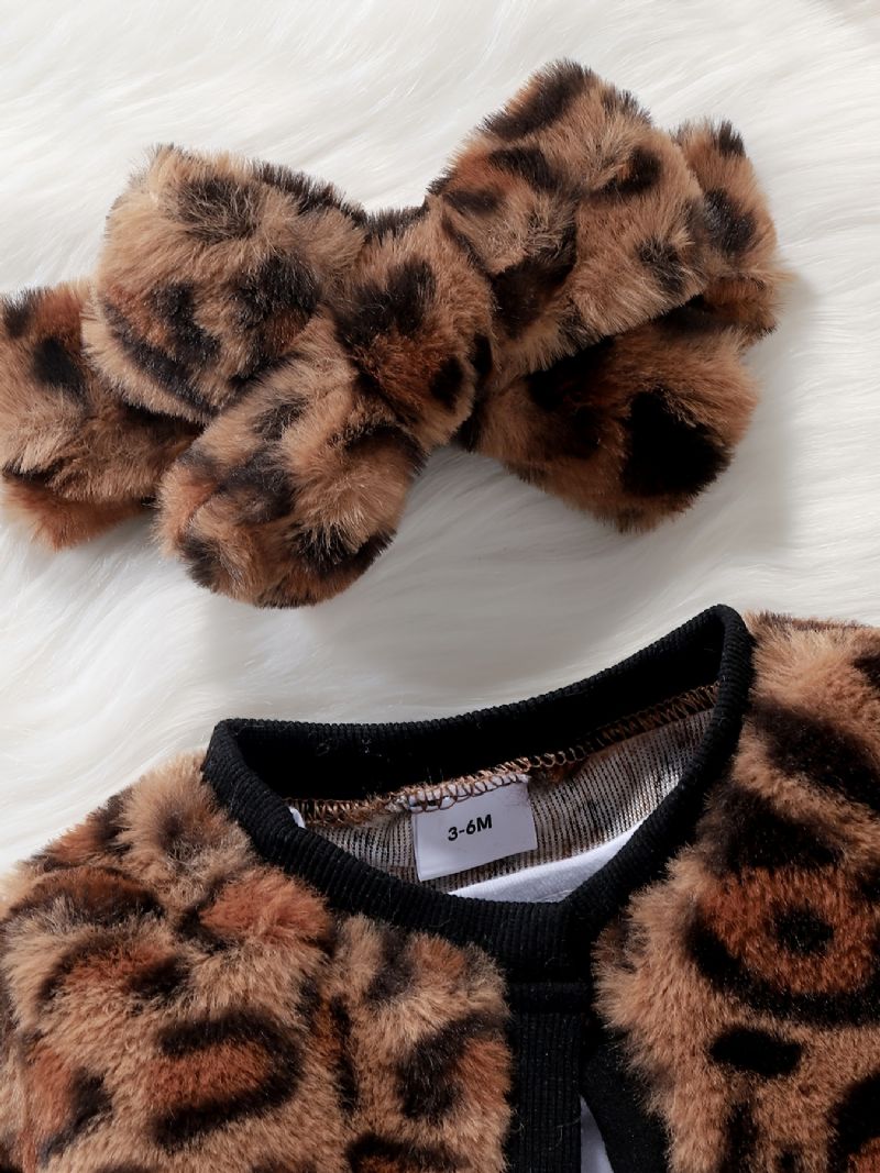Klänning Med Leopardtryck För Flickor + Kofta + Pannbandskläder Bebiskläder För Barn