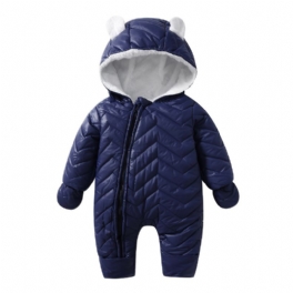 Spädbarn Solid Dragkedja Romper Långärmad Hooded Jumpsuit Med Handskar Plysch Varm Snödräkt Vinter För Bebis Pojkar Flickor Barnkläder