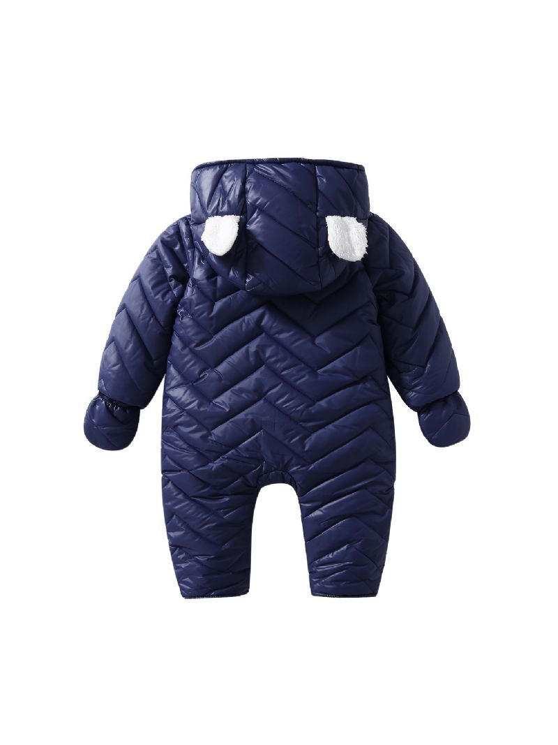 Spädbarn Solid Dragkedja Romper Långärmad Hooded Jumpsuit Med Handskar Plysch Varm Snödräkt Vinter För Bebis Pojkar Flickor Barnkläder