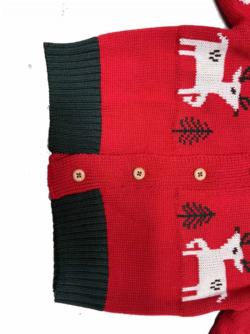 Unisex Bebis Button-up Stickad Cardigan Älgmönster Tröja För Vinterjul