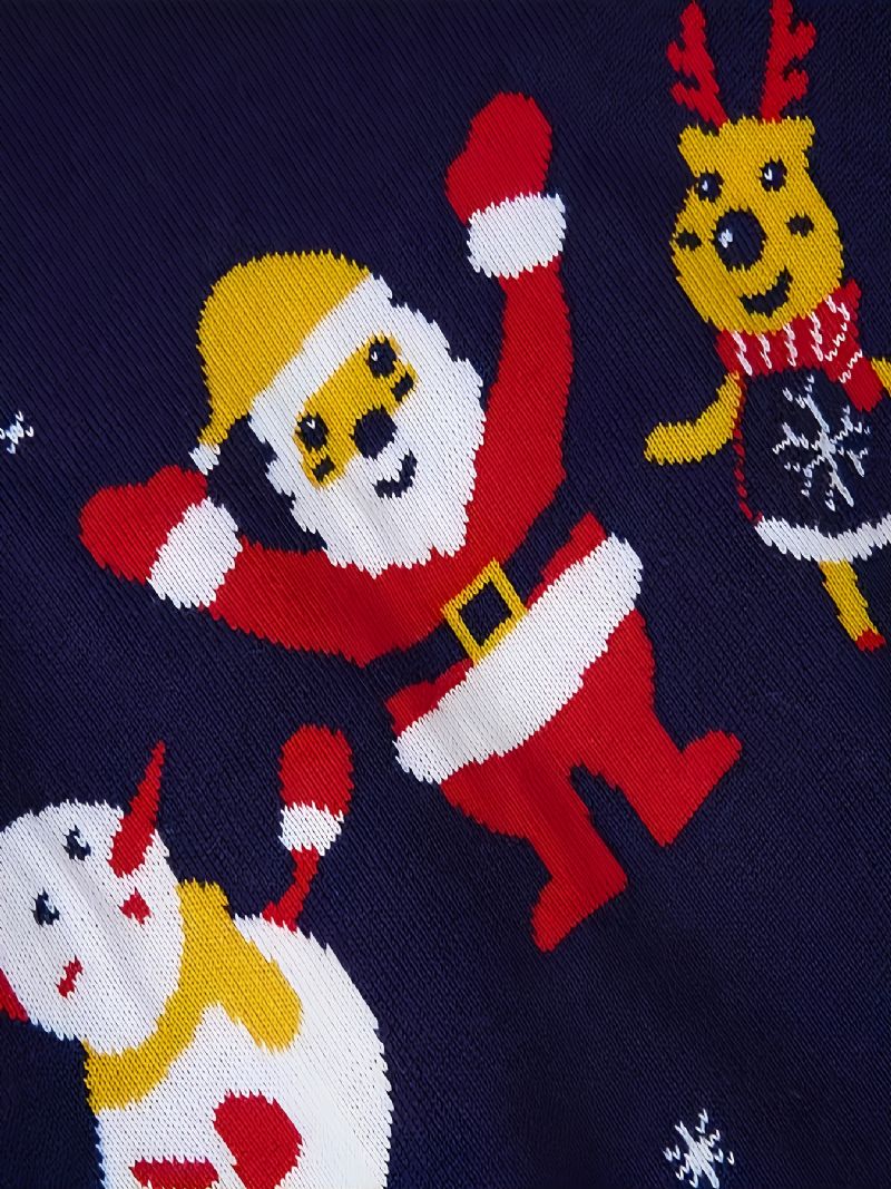 1st Flickor Casual Santa Claus Print Pullover Stickad Tröja Rundhals Långa Ärmar Termisk För Vinter Julfest