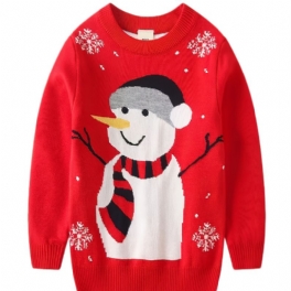 1st Flickor Casual Snowman Print Pullover Tröja Rundhals Långa Ärmar Termisk För Vinter Julfest