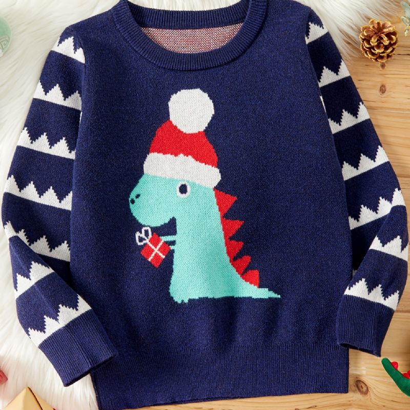 Barn Flickor Pojkar Crew Neck Tröja Med Dinosauriemönster För Vinter Jul Barnkläder