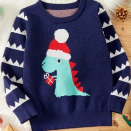 Barn Flickor Pojkar Crew Neck Tröja Med Dinosauriemönster För Vinter Jul Barnkläder