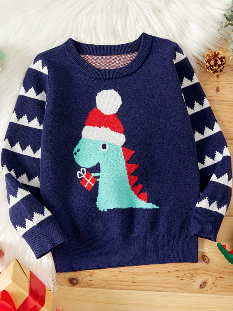 Barn Flickor Pojkar Crew Neck Tröja Med Dinosauriemönster För Vinter Jul Barnkläder