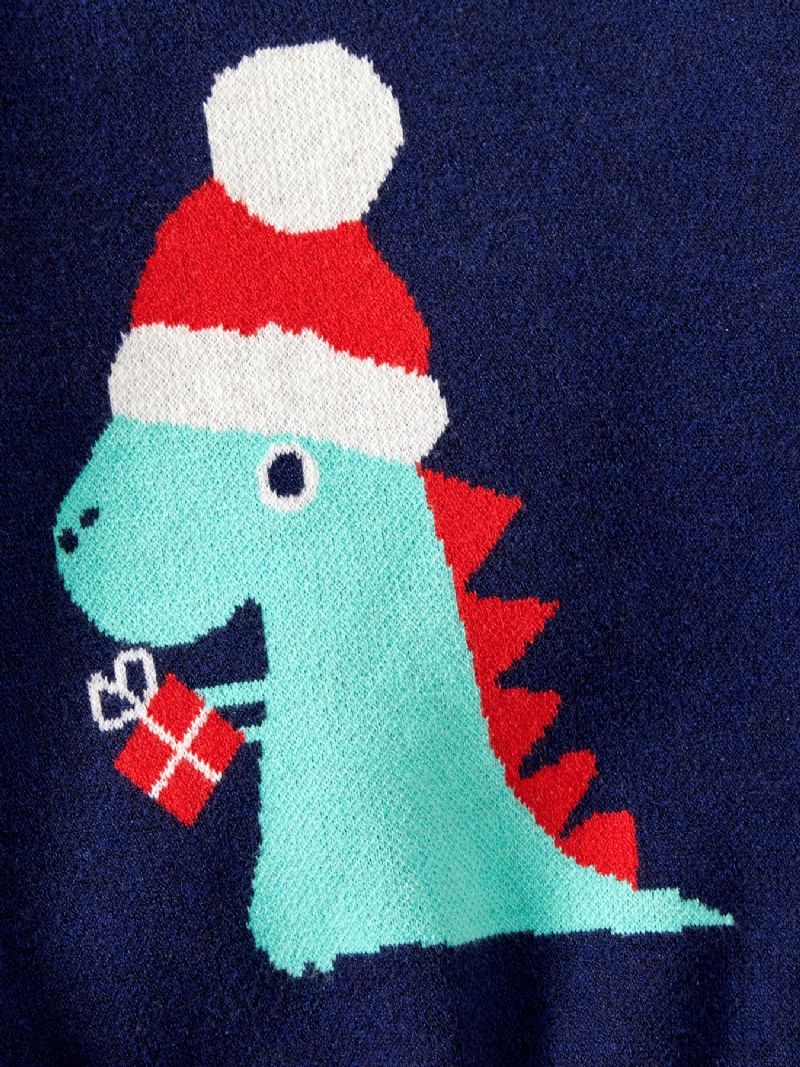 Barn Flickor Pojkar Crew Neck Tröja Med Dinosauriemönster För Vinter Jul Barnkläder