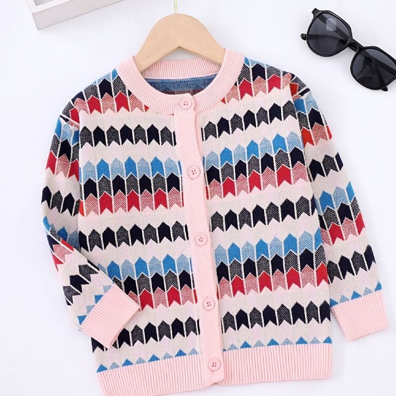 Barn Flickor Stickad Cardigan Casual Color Block Button Tröja