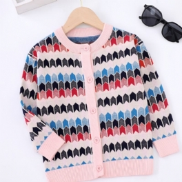 Barn Flickor Stickad Cardigan Casual Color Block Button Tröja