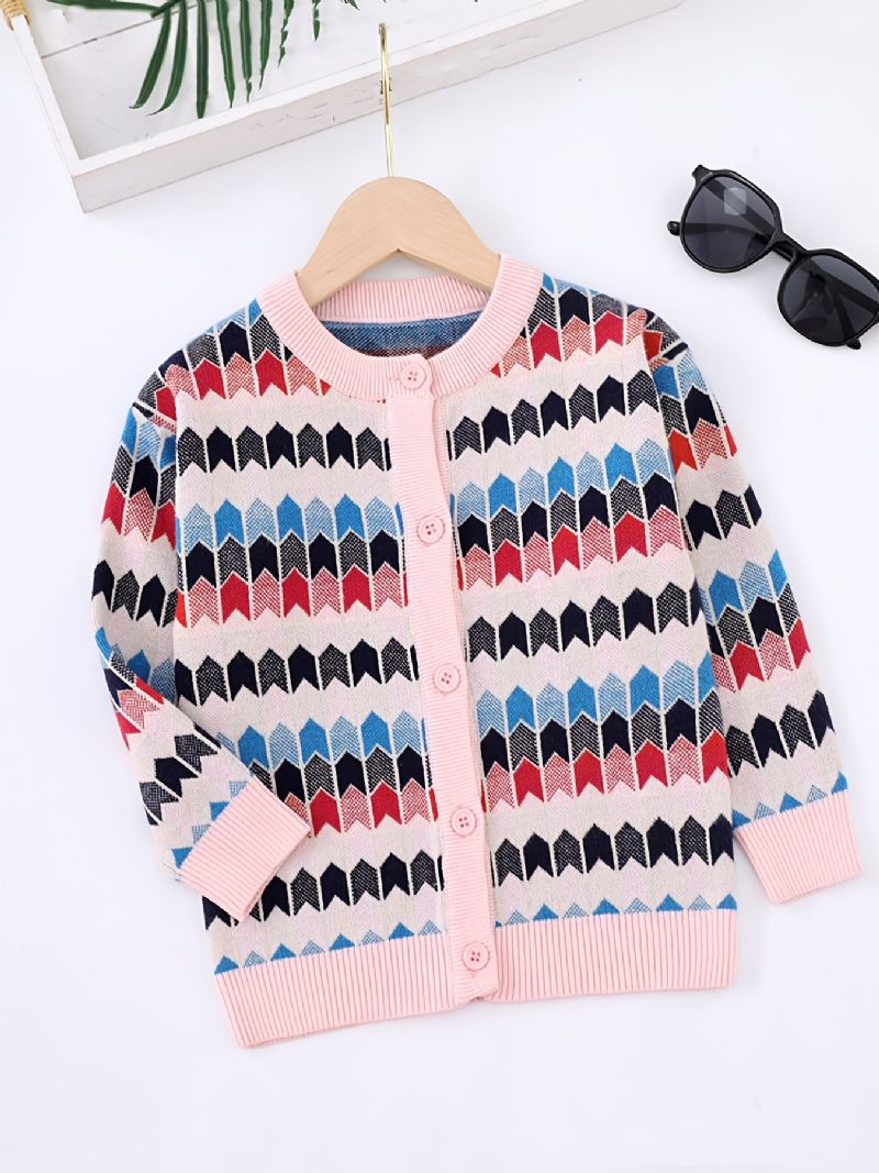 Barn Flickor Stickad Cardigan Casual Color Block Button Tröja