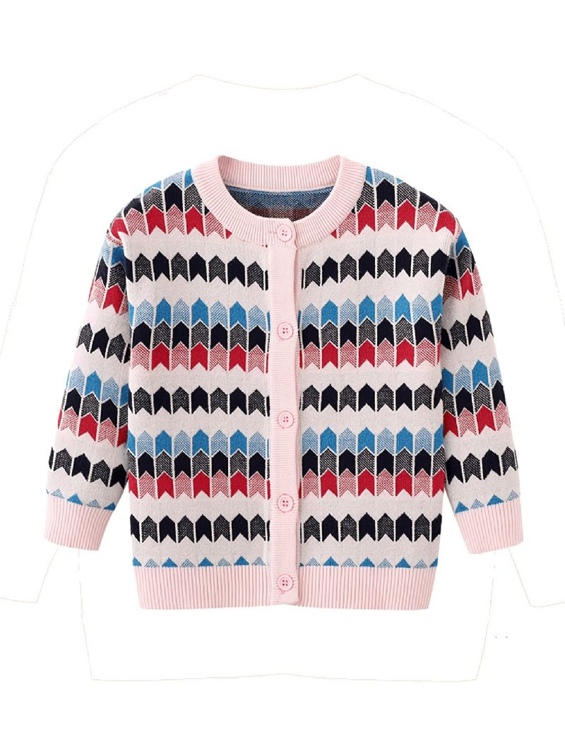 Barn Flickor Stickad Cardigan Casual Color Block Button Tröja