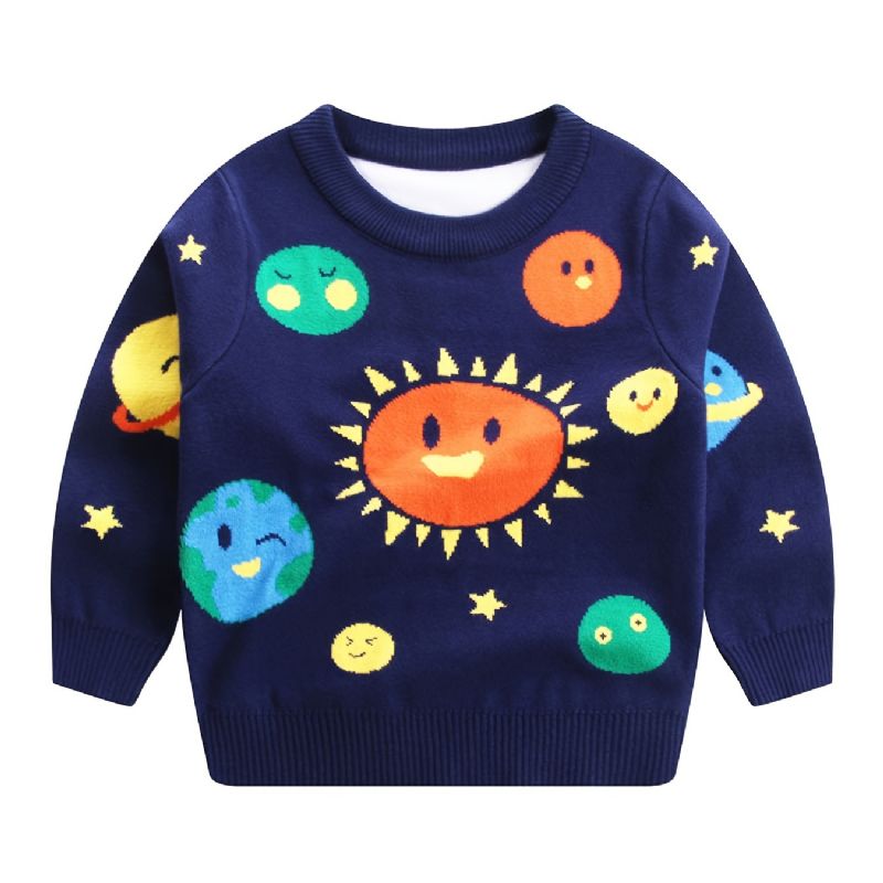 Barntröja Långärmad Rundhalsad Solar System Stickad Pullover För Pojkar Flickor Barnkläder