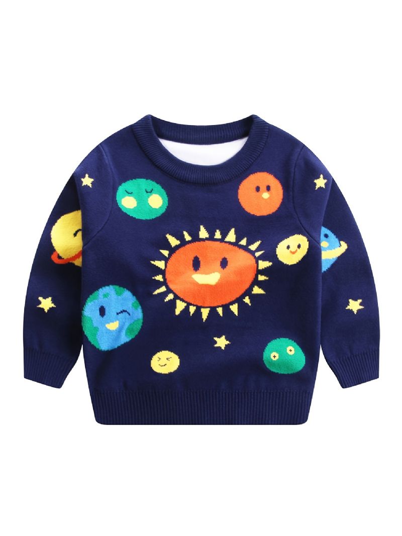 Barntröja Långärmad Rundhalsad Solar System Stickad Pullover För Pojkar Flickor Barnkläder