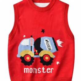 Barntröja Väst Cartoon Construction Vehicle Pojkar Stickad Pullover