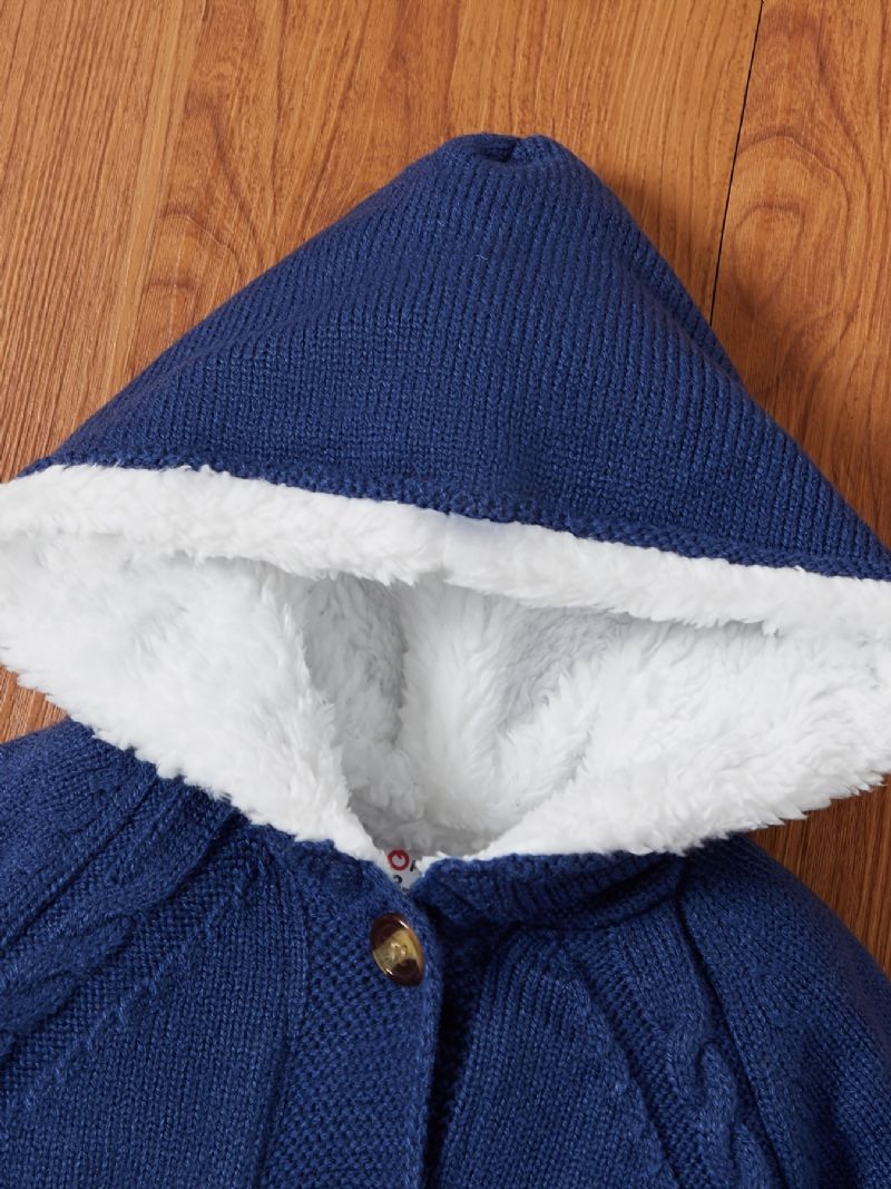 Bebis Fleece Termisk Stickad Huvtröja Jacka Långärmad Button Down Ytterkläder För Vintern