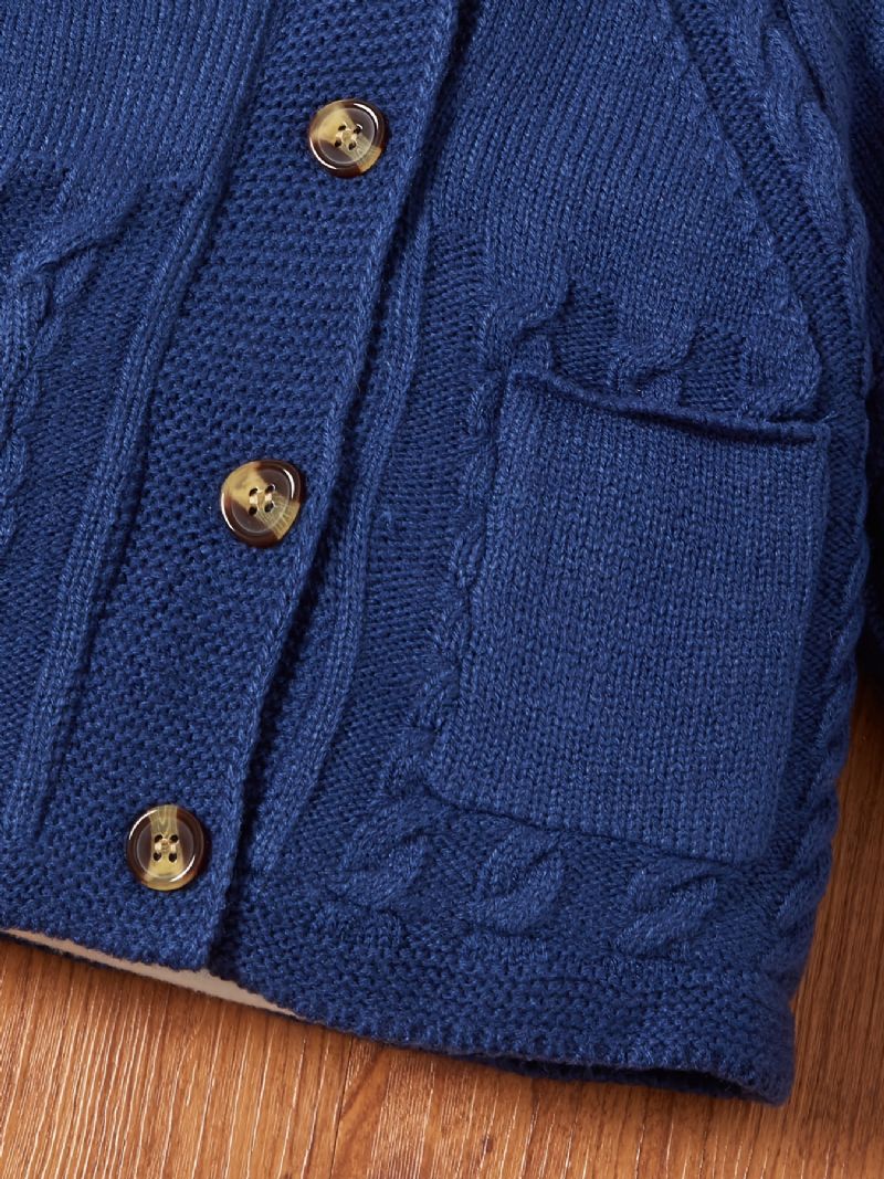 Bebis Fleece Termisk Stickad Huvtröja Jacka Långärmad Button Down Ytterkläder För Vintern