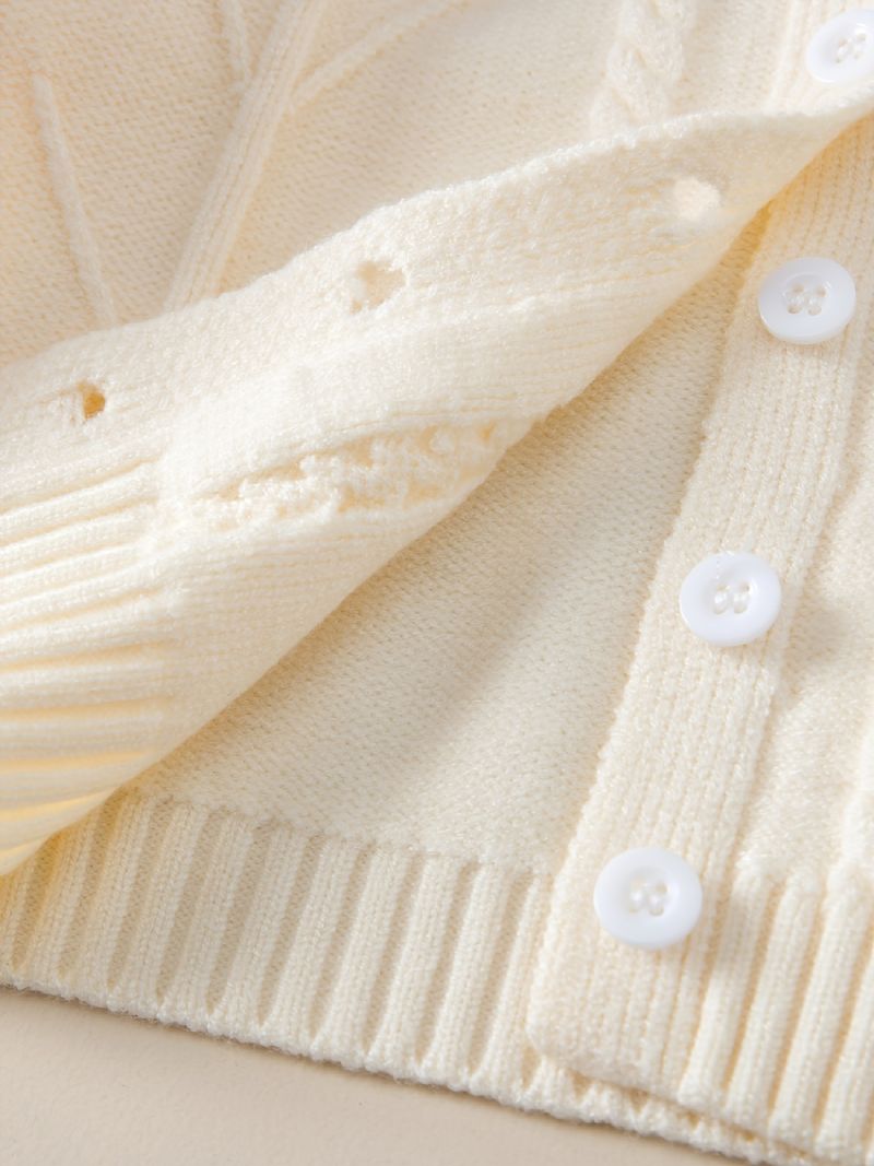 Bebis Flickor Enfärgad Tröja Crew Neck Button Stickad Cardigan Småbarnskläder