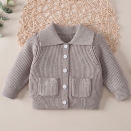 Bebis Flickor Enfärgad Tröja Lapel Button Ficka Stickad Cardigan Småbarnskläder