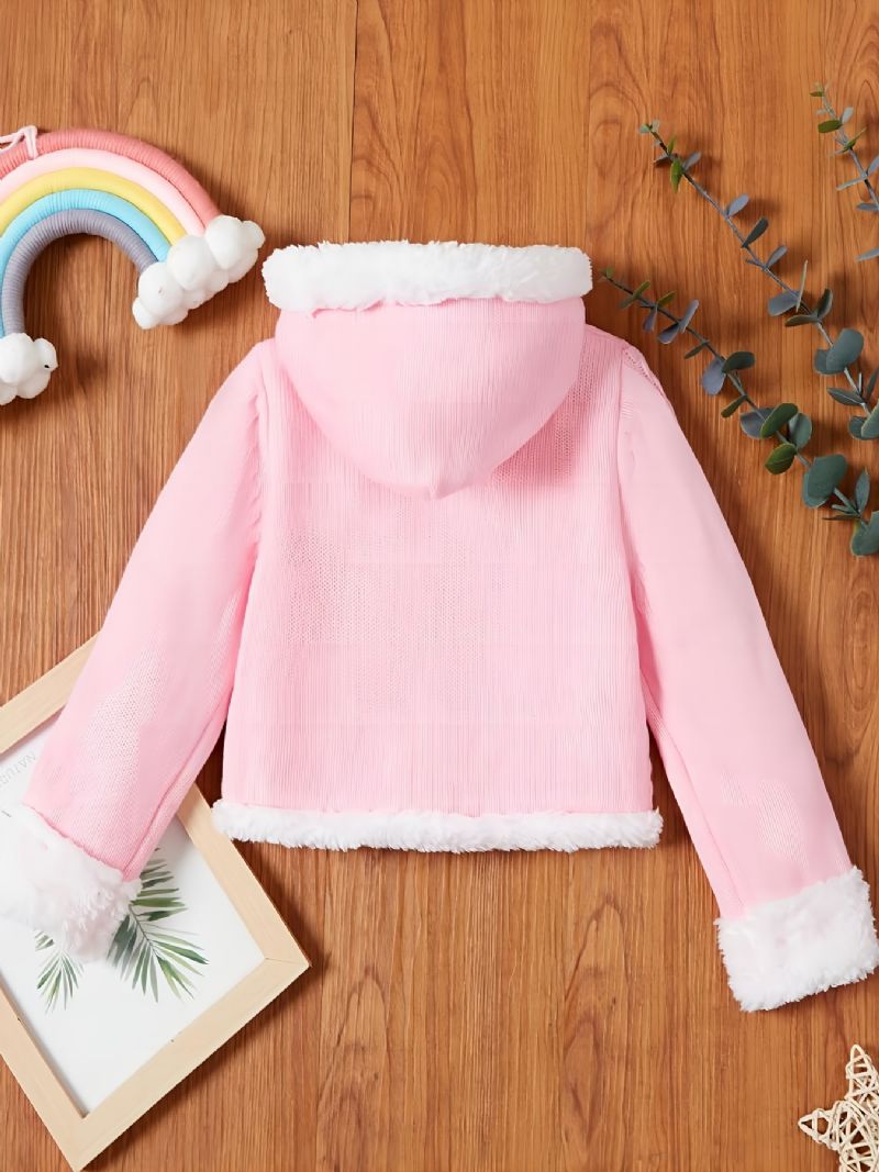 Bebis Flickor Huvstickad Cardigan Fleece Tröja För Vinter Bebiskläder