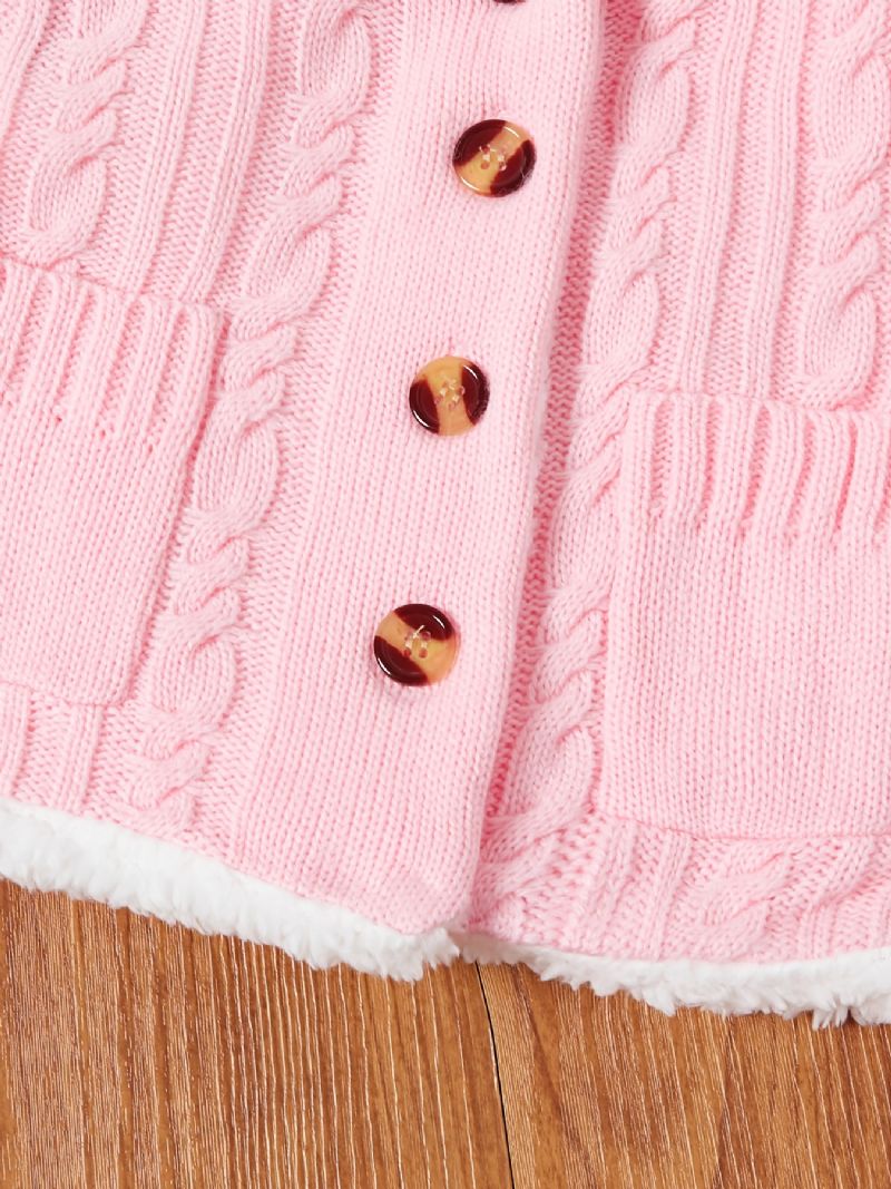 Bebis Flickor Huvstickad Cardigan Fleece Tröja För Vinter Bebiskläder