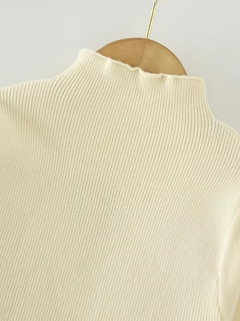 Bebis Flickor Puff Långärmad Höghalsad T-shirt Toppar Enfärgad Tröja Pullover Barnkläder