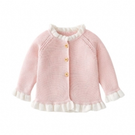 Bebis Flickor Rosa Volang Stickad Cardigan Långärmad Rundringad Tröja Småbarnskläder