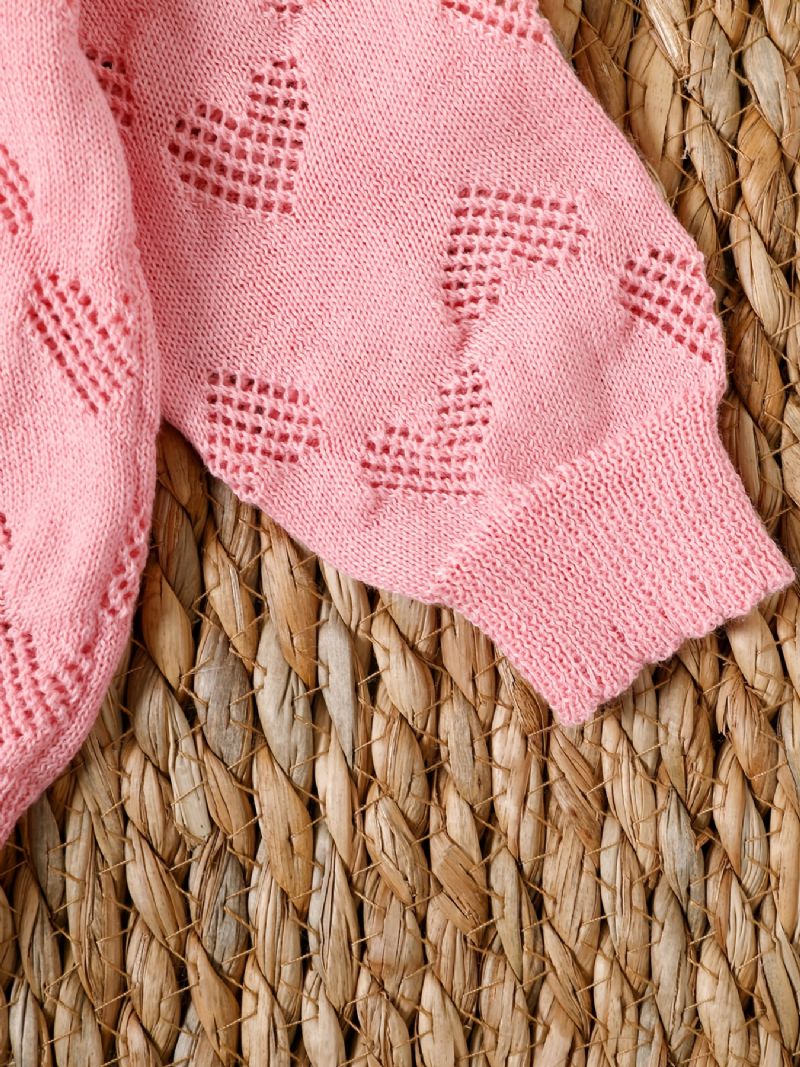 Bebis Flickor Söt Stickad Hjärtformad Ihålig Cardigan Tröja Mjuk Bekväm Knäppning Ytterkläder För Vintern