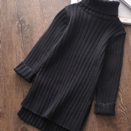 Bebis Flickor Solid Pullover Sweater High Neck Långärmad Varma Vinter Barnkläder