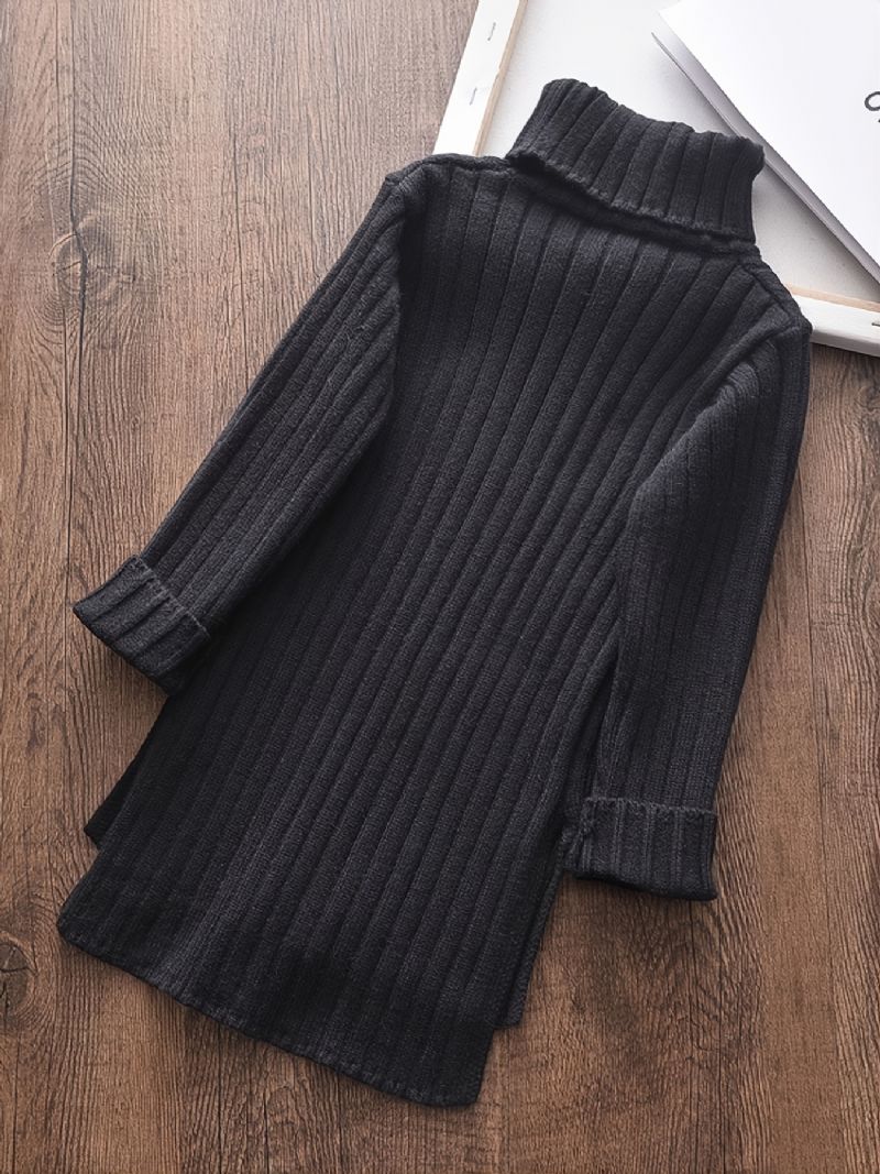 Bebis Flickor Solid Pullover Sweater High Neck Långärmad Varma Vinter Barnkläder