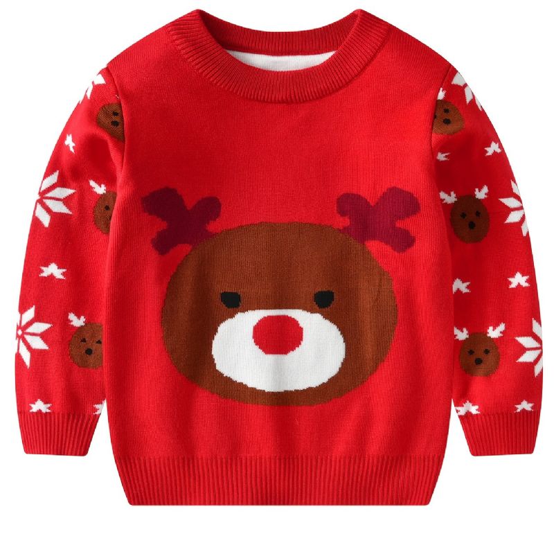 Bebis Jultröja Långärmad Tecknad Deer Print Stickad Pullover Varm Vinter För Pojkar Flickor Barn Kläder