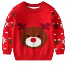 Bebis Jultröja Långärmad Tecknad Deer Print Stickad Pullover Varm Vinter För Pojkar Flickor Barn Kläder