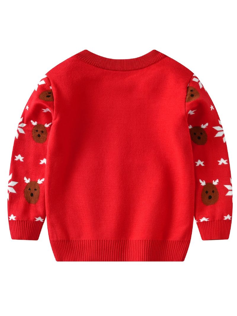 Bebis Jultröja Långärmad Tecknad Deer Print Stickad Pullover Varm Vinter För Pojkar Flickor Barn Kläder