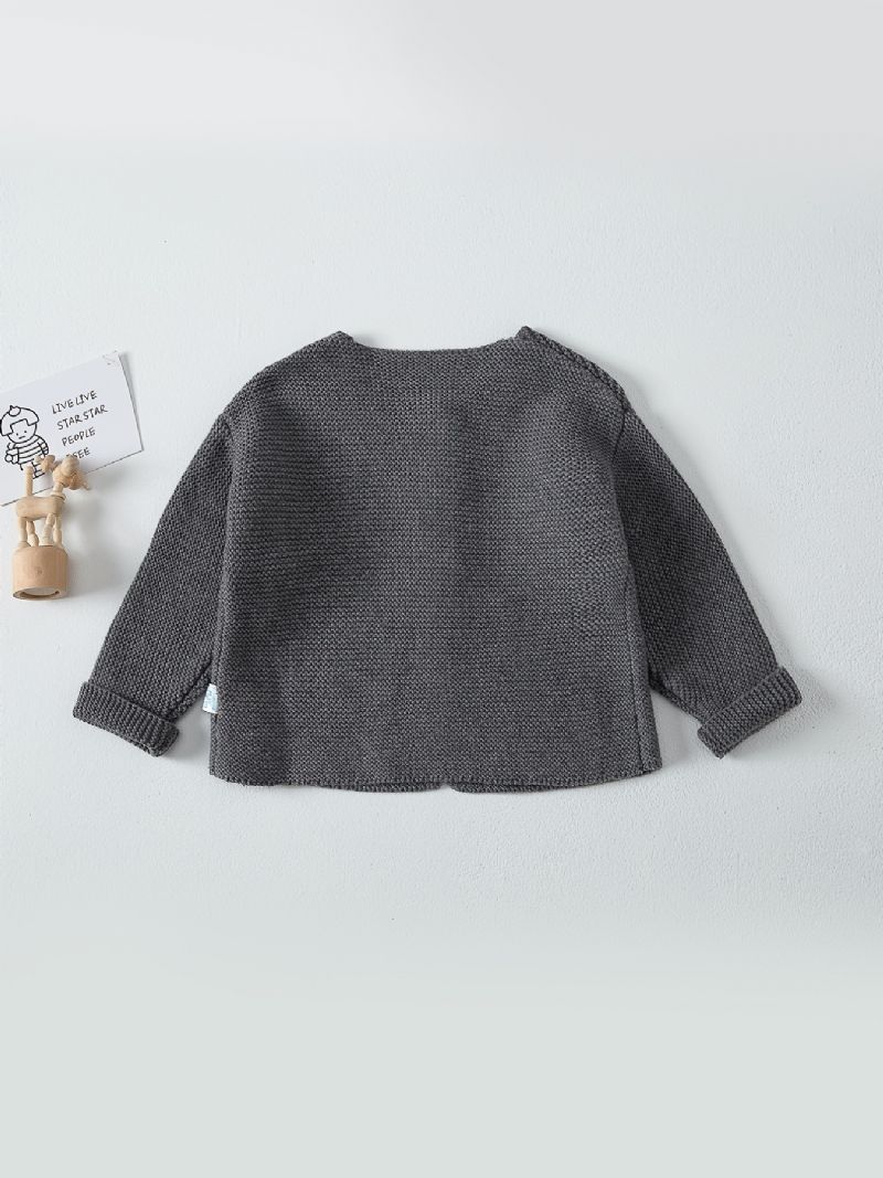 Bebis Pojkar Casual Woven Stickad Cardigan Sweater Ytterkläder För Vinter Mörkgrå