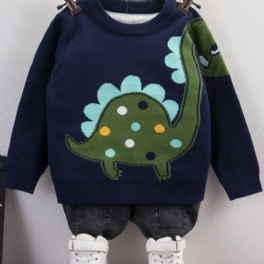 Bebis Pojkar Dinosaur Mönster Tröja Rund Hals Stickad Pullover