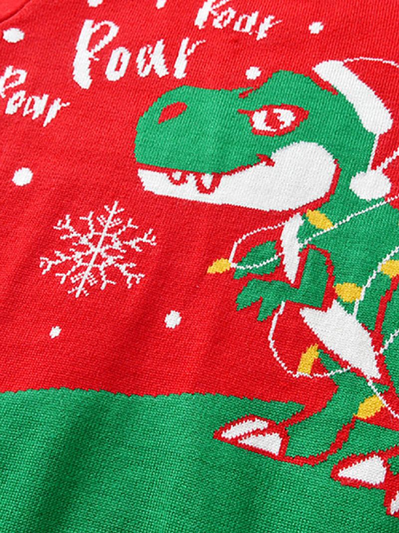 Christmas Barn Söt Tecknad Dinosaurie Stickad Tröja Med Rund Hals