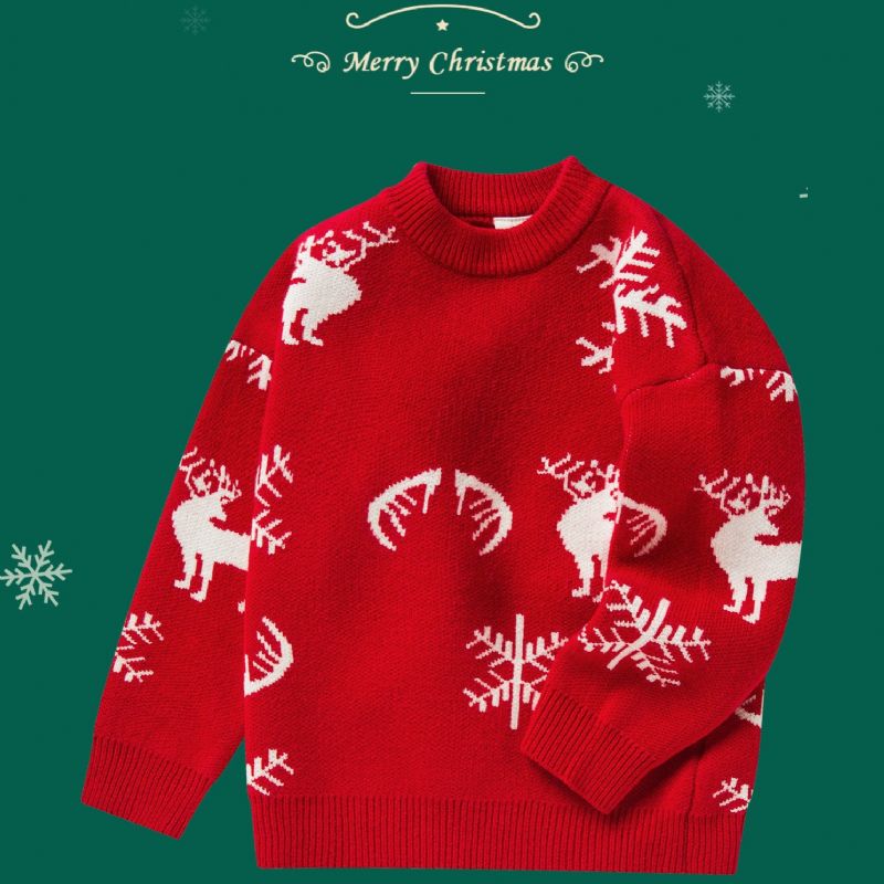 Christmas Pojkar Heart Mönster Röd Stickad Thermal Sweater