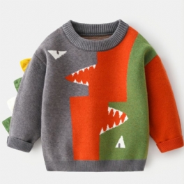 Dinosaurietröja För Pojkar Rundhalsad Långärmad Splicing Stickad Pullover Barnkläder