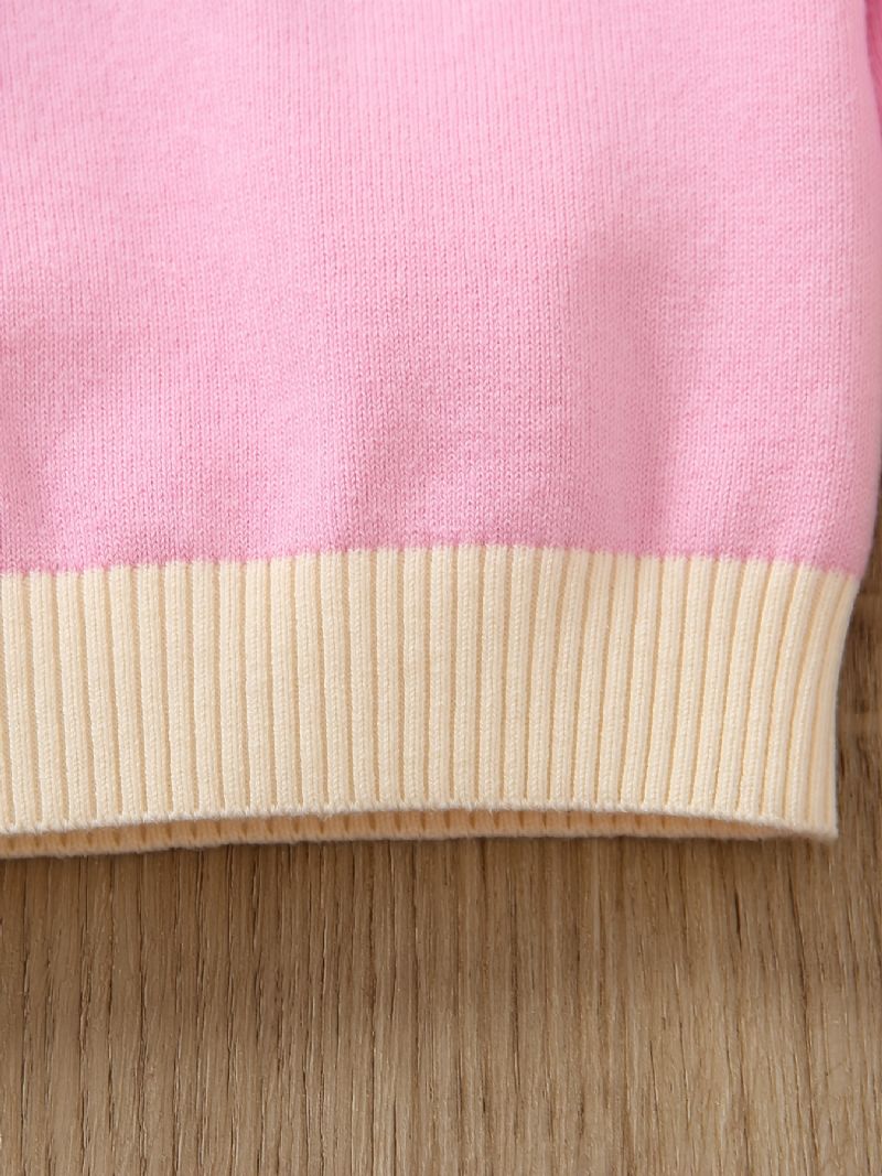 Flickor Ruffle Design Color Block Strawberry Stickad Pullover Sweater Barnkläder För Vintern